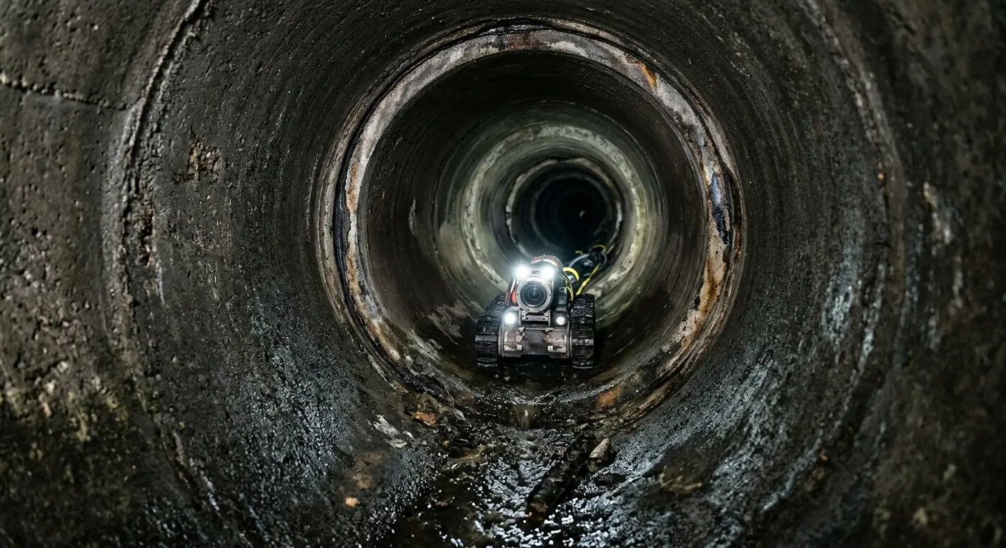 Robotic sewer camera inspecting pipe interior for Drain Snake Service in Gorham